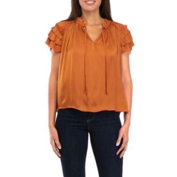 CATHERINE MALANDRINO Pleated Airflow Blouse in Rust Women's Size Small - Picture 12 of 12